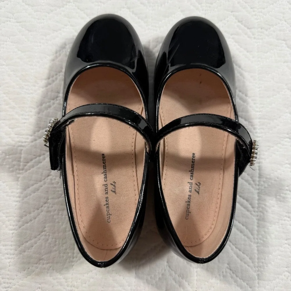 Kids Black Patent Mary Jane Shoes Rhinestone Buckle Cupcakes and Cashmeres Sz 10